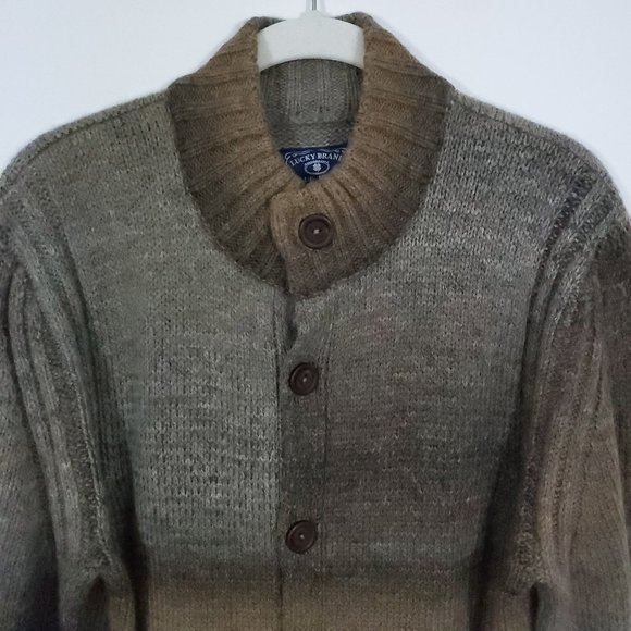 Lucky Brand Cardigan Wool Sweater Men's Medium Gray Brown Button Up Knit Coat - Picture 4 of 12